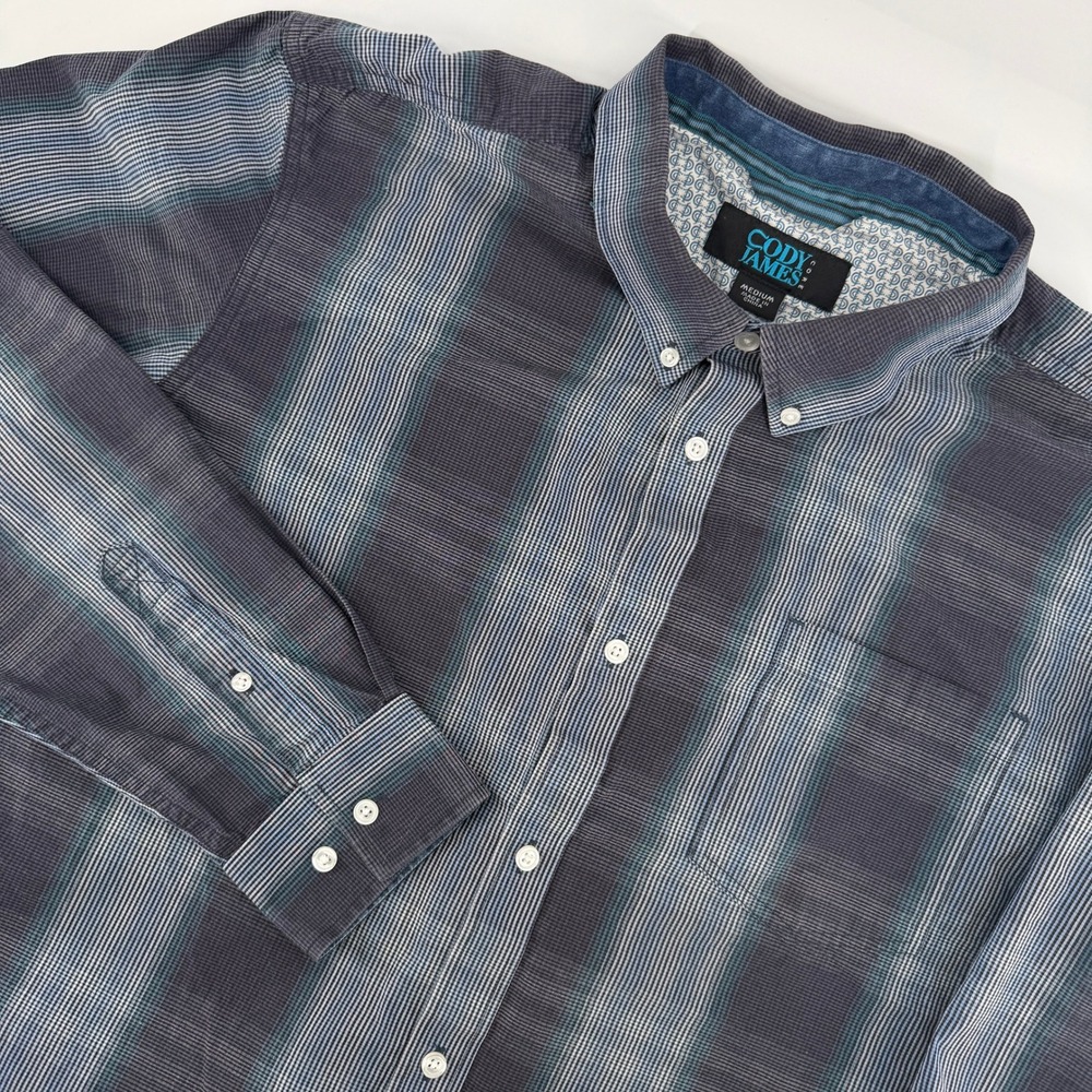 Cody James Button Down Shirt Mens Medium Blue Grey Striped Long Sleeve Ombre